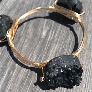 BLACK DRUZY STONE BANGLE WIRE WRAPPED *Brand New*